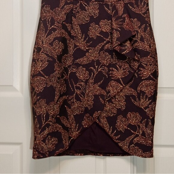 Vince Camuto New Jacquard Ruffle Bodycon Party Dress Burgundy Shimmer Sz 10 - Picture 7 of 9